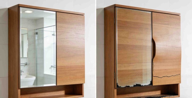 armoire à pharmacie en bois avec miroir