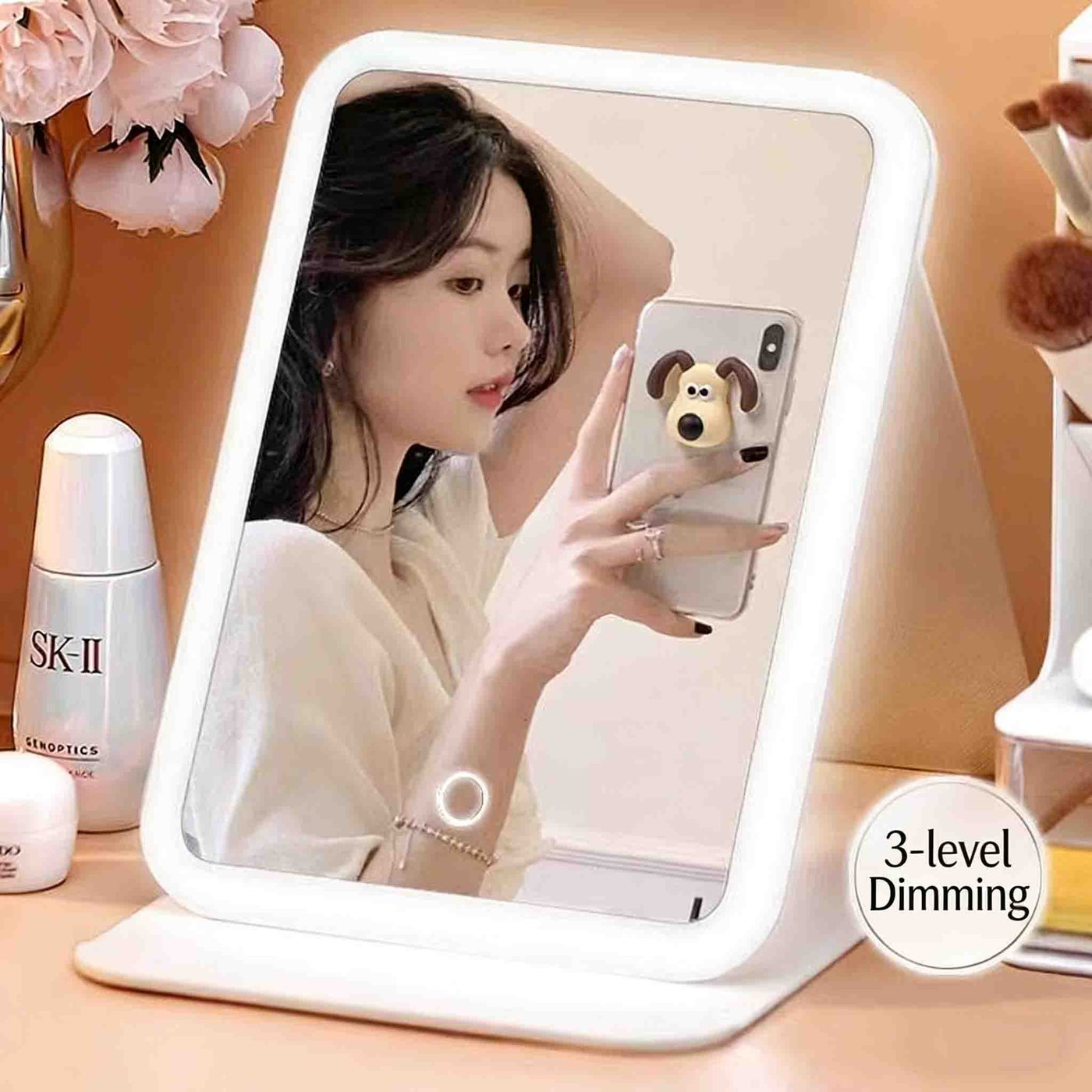 vanity with trifold mirror