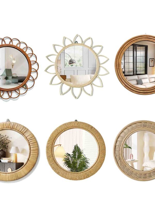 miroir mural en rotin (11) Miroir en rotin tressé à la main