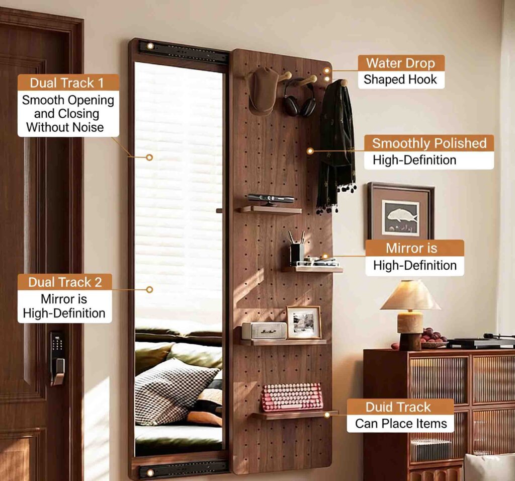 Зеркальный шкаф с древесным узором